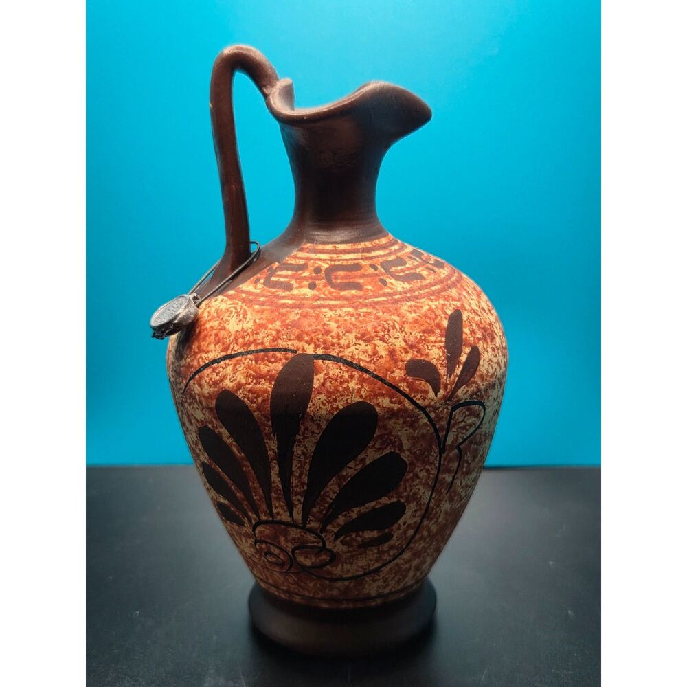 Greek Oinochoe Red figure Pottery w Greek Warrior Replica Classic Period 9"